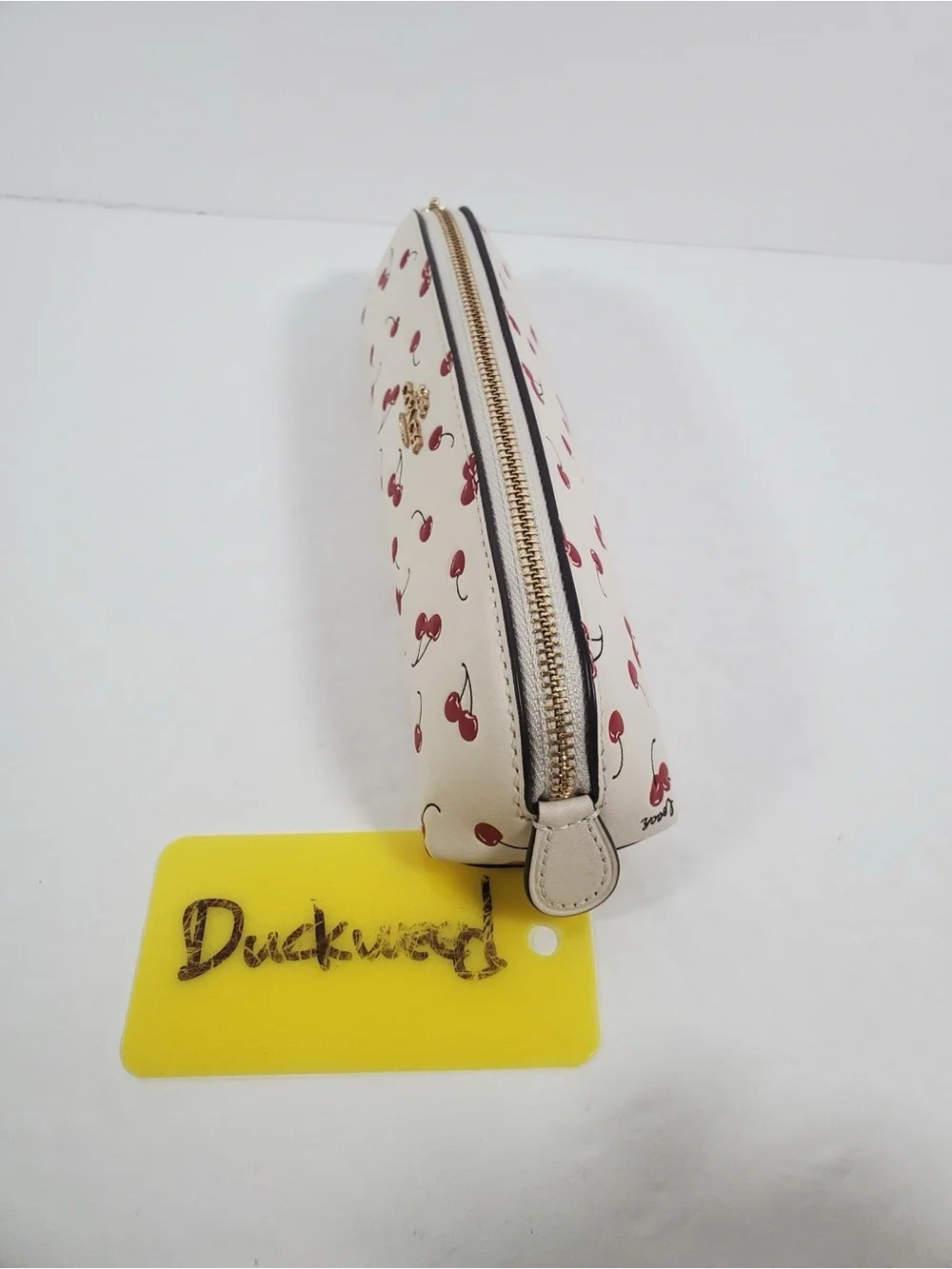 New Coach Cherry Print Pencil Case CFA45 Gold/Chalk Multi